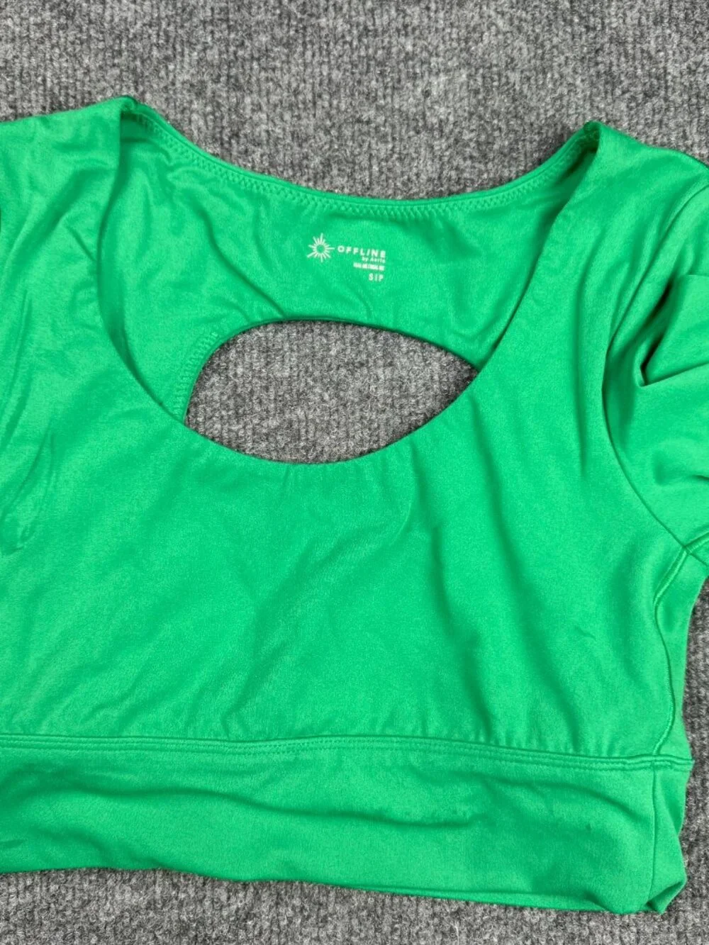 OFFLINE by Aerie Real Me Stretchable Fabric Long Sleeve Keyhole Crop Top Green S